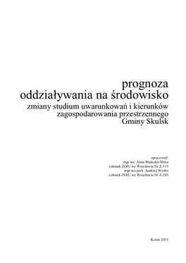 Prognoza Oddziaływania Na Środowisko Zmiany Studium Uwarunkowań I Kierunków Zagospodarowania Przestrzennego Gminy Skulsk