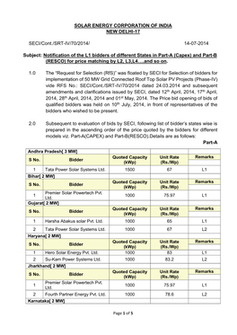 SOLAR ENERGY CORPORATION of INDIA NEW DELHI-17 SECI/Cont