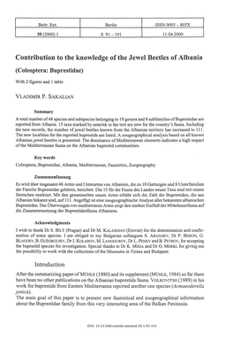 Contribution to the Knowledge of the Jewel Beetles of Albania