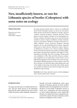 Coleoptera) with Some Notes on Ecology