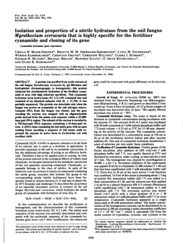 Isolation and Properties of a Nitrile Hydratase from the Soil Fungus