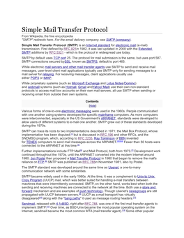 Simple Mail Transfer Protocol from Wikipedia, the Free Encyclopedia 