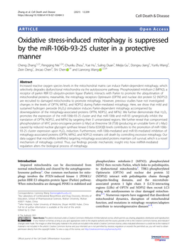 Oxidative Stress-Induced Mitophagy Is Suppressed by the Mir-106B-93-25 Cluster in a Protective Manner