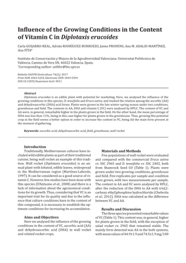 Influence of the Growing Conditions in the Content of Vitamin C in Diplotaxis Erucoides