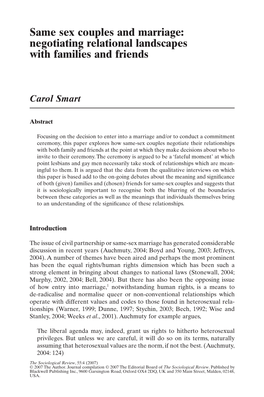 Same Sex Couples and Marriage: Negotiating Relational Landscapes with Families and Friends