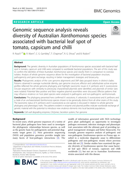 Genomic Sequence Analysis Reveals Diversity of Australian Xanthomonas Species Associated with Bacterial Leaf Spot of Tomato, Capsicum and Chilli R