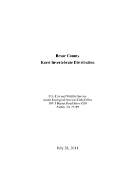 Bexar County Karst Invertebrates Distribution