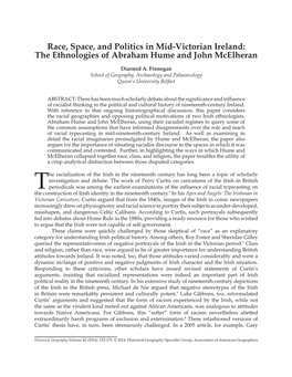 Race, Space, and Politics in Mid-Victorian Ireland: the Ethnologies of Abraham Hume and John Mcelheran