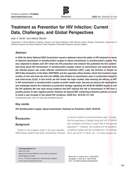 Treatment As Prevention for HIV Infection