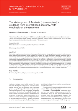 The Sister Group of Aculeata (Hymenoptera) – Evidence from Internal Head Anatomy, with Emphasis on the Tentorium