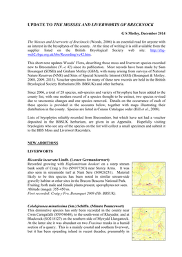 Compressed UPDATE to the MOSSES and LIVERWORTS OF