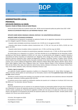 Administración Local Provincial Deputación Provincial Da Coruña Tesourería E Xestión De Tributos