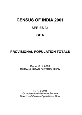 Series 31 Goa Provisional Population Totals