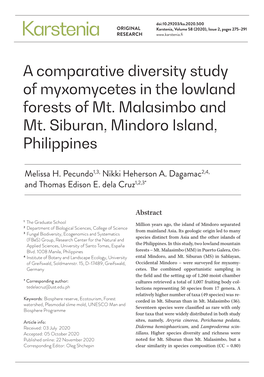 A Comparative Diversity Study of Myxomycetes in the Lowland Forests of Mt