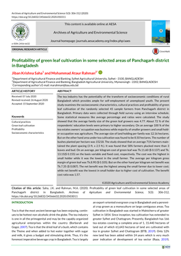 Profitability of Green Leaf Cultivation in Some Selected Areas Of