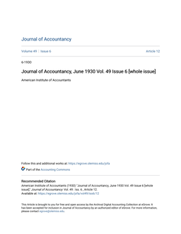 Journal of Accountancy, June 1930 Vol. 49 Issue 6 [Whole Issue]