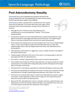 Post Adenoidectomy Nasality