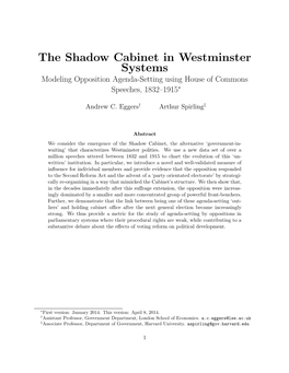 The Shadow Cabinet in Westminster Systems Modeling Opposition Agenda-Setting Using House of Commons Speeches, 1832–1915∗