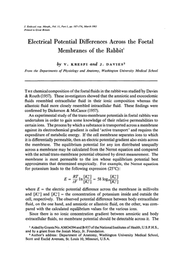 Electrical Potential Differences Across the Foetal Membranes of the Rabbit1