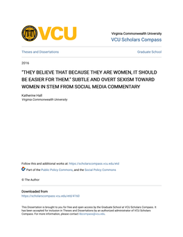 Subtle and Overt Sexism Toward Women in Stem from Social Media Commentary