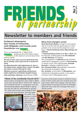 Newsletter to Members and Friends