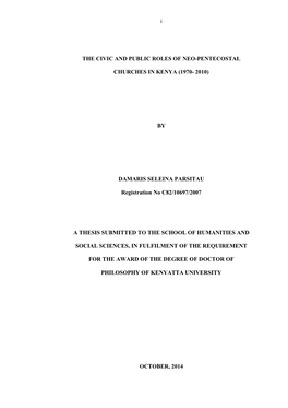 The Civic and Public Roles of Neo-Pentecostal Churches in Kenya