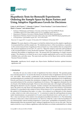 Hypothesis Tests for Bernoulli Experiments: Ordering the Sample Space by Bayes Factors and Using Adaptive Signiﬁcance Levels for Decisions