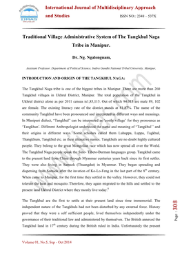 Traditional Village Administrative System of the Tangkhul Naga Tribe in Manipur