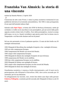 Franziska Van Almsick: La Storia Di Una Vincente Written by Daniela Marino | 5 Aprile 2020