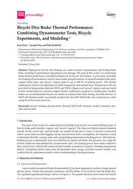 Bicycle Disc Brake Thermal Performance: Combining Dynamometer Tests, Bicycle Experiments, and Modeling †