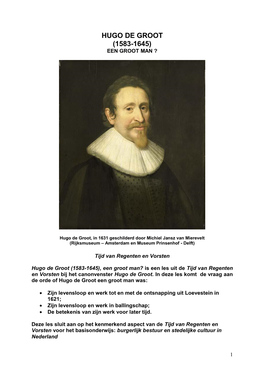 Hugo De Groot (1583-1645) Een Groot Man ?