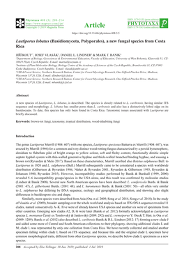 Laetiporus Lobatus (Basidiomycota, Polyporales), a New Fungal Species from Costa Rica