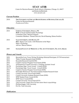 STAV ATIR Center for Decision Research, Booth School of Business, Chicago, IL, 60637 Ssa62[At]Cornell[Dot]Edu