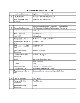 Mandatory Disclosure for AICTE