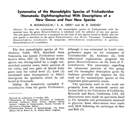 Systematics of the Monodelphic Species of Trichodoridae (Nematoda: Diphtherophorina) with Descriptions of a New Genus and Four New Species R