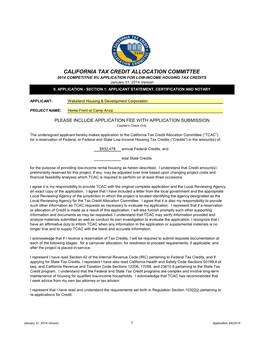 2014 COMPETITIVE 9% APPLICATION for LOW-INCOME HOUSING TAX CREDITS January 31, 2014 Version II