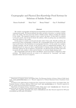 Cryptographic and Physical Zero-Knowledge Proof Systems for Solutions of Sudoku Puzzles