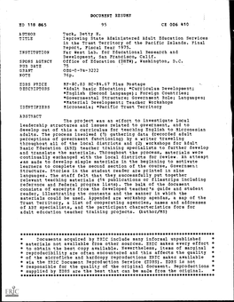 Improving State Administered Adult Education Services in the Trust Territory of the Pacific Islands. Final Report, Fiscal Year 1975