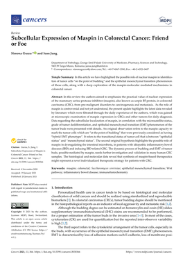 Subcellular Expression of Maspin in Colorectal Cancer: Friend Or Foe