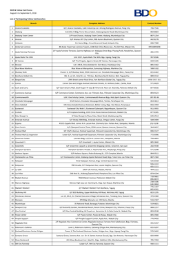 BDO & Yellow Cab Promo August 6 to September 5, 2018 List of Participating Yellow Cab Branches: Branch Complete Address Cont