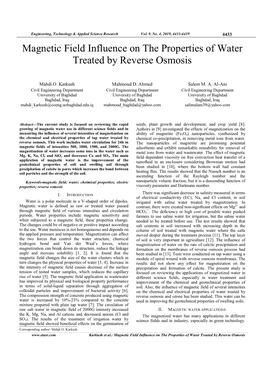 Magnetic Field Influence on the Properties of Water Treated by Reverse Osmosis