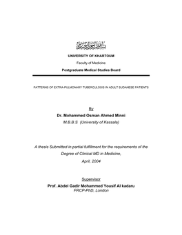 A Thesis Submitted in Partial Fulfillment for the Requirements of the Degree of Clinical MD in Medicine, April, 2004