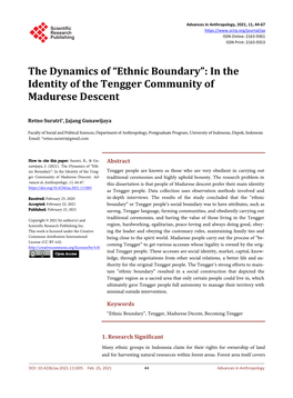 Ethnic Boundary”: in the Identity of the Tengger Community of Madurese Descent