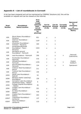 Sponsorship of Roundabouts Appendix E Page 1 of 6 Version 1.4 – September 2012