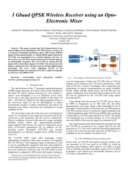 1 Gbaud QPSK Wireless Receiver Using an Opto- Electronic Mixer