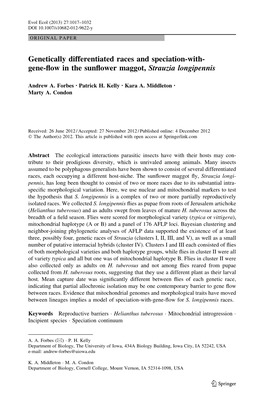 Gene-Flow in the Sunflower Maggot, Strauzia Longipennis