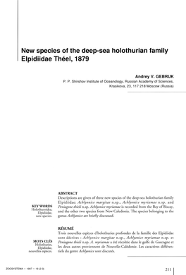 New Species of the Deep-Sea Holothurian Family Elpidiidae Théel, 1879
