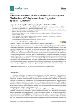 Advanced Research on the Antioxidant Activity and Mechanism of Polyphenols from Hippophae Species—A Review