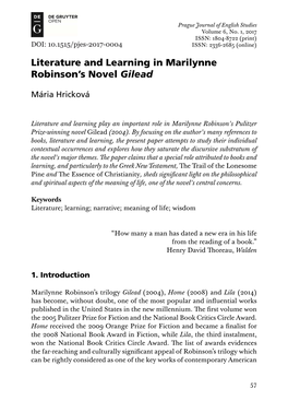 Literature and Learning in Marilynne Robinson's Novel Gilead