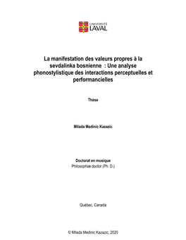 La Manifestation Des Valeurs Propres À La Sevdalinka Bosnienne : Une Analyse Phonostylistique Des Interactions Perceptuelles Et Performancielles